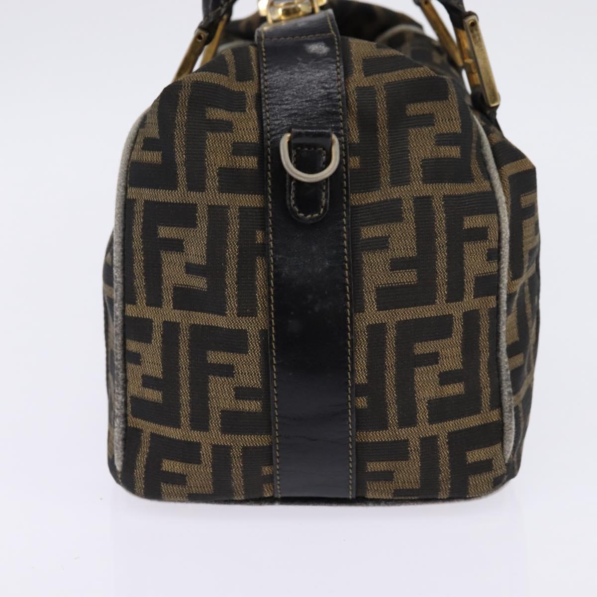 FENDI Zucca Canvas Hand Bag Black Brown Auth 141767