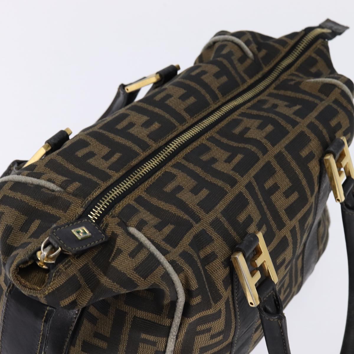 FENDI Zucca Canvas Hand Bag Black Brown Auth 141767