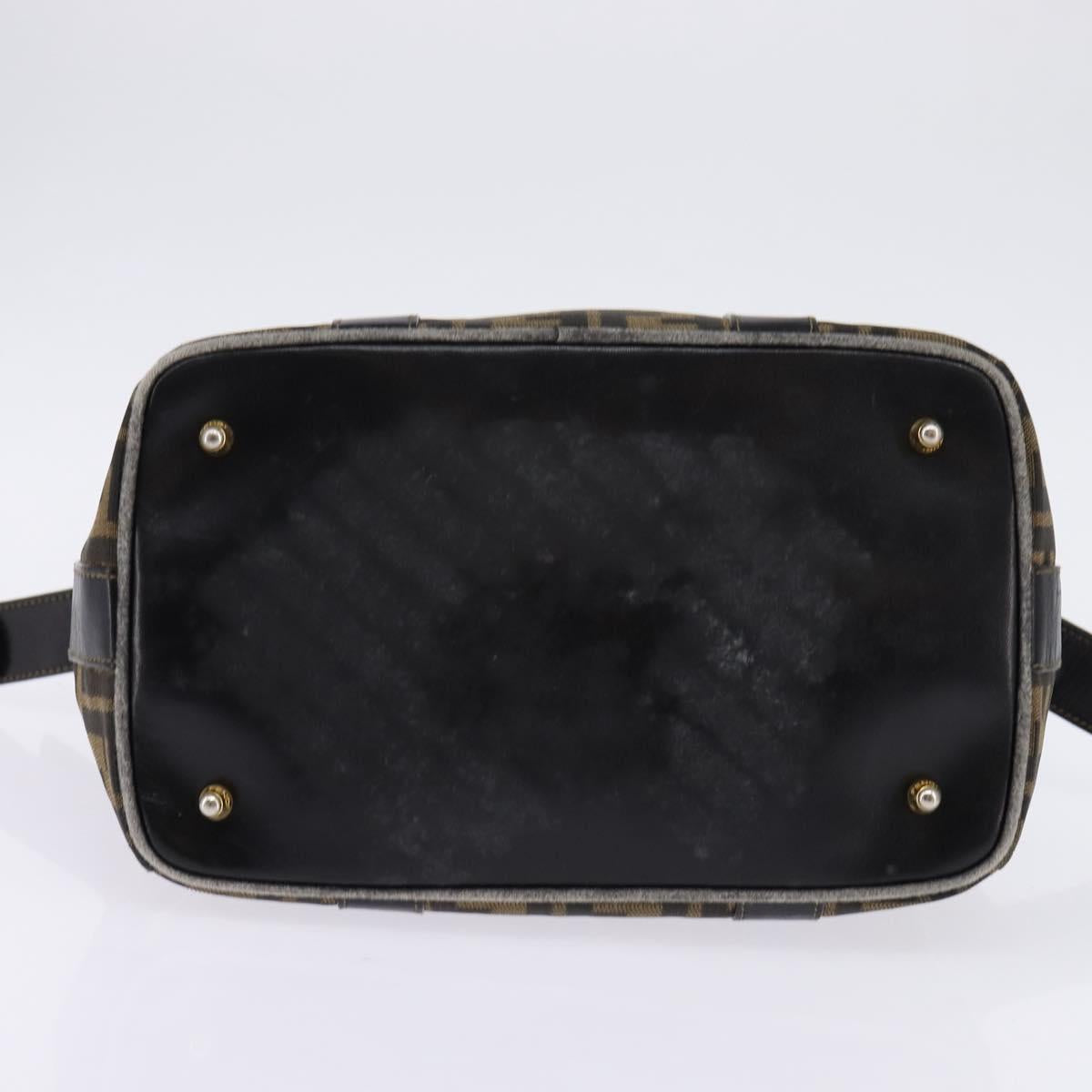 FENDI Zucca Canvas Hand Bag Black Brown Auth 141767