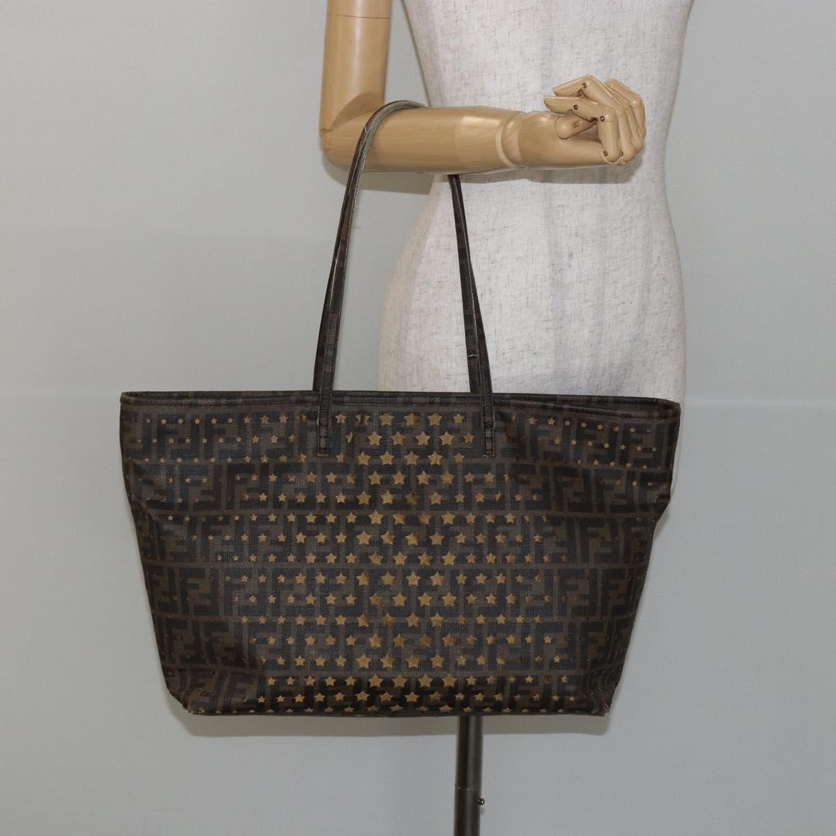 FENDI Zucca Canvas Tote Bag Black Brown Auth 141774