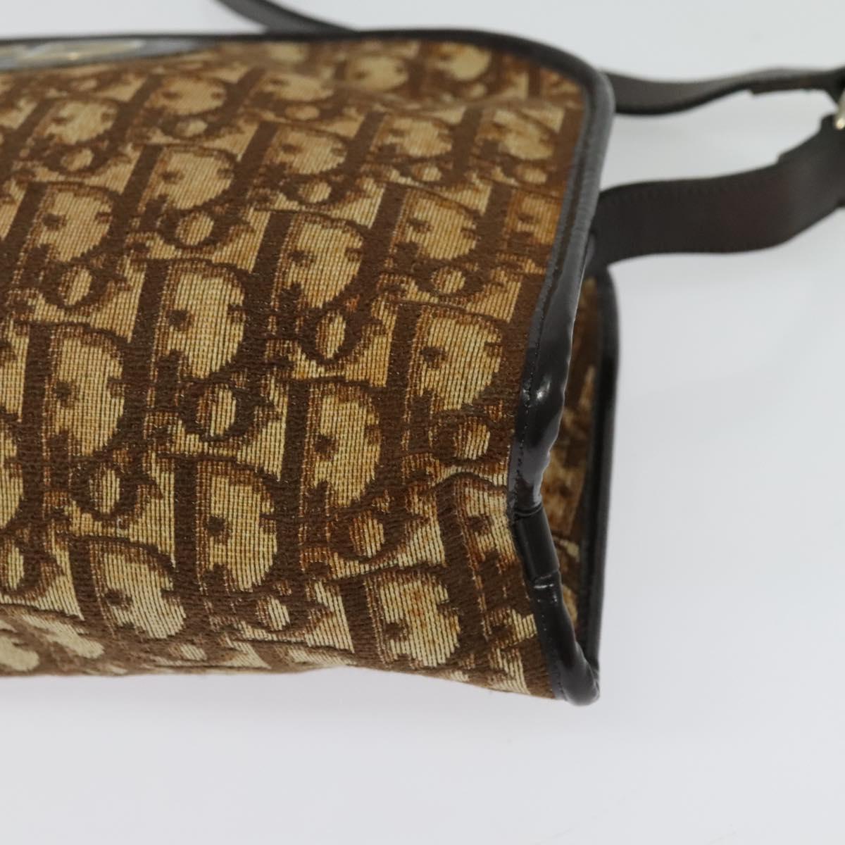 Christian Dior Trotter Canvas Shoulder Bag Brown Gold Auth 141785