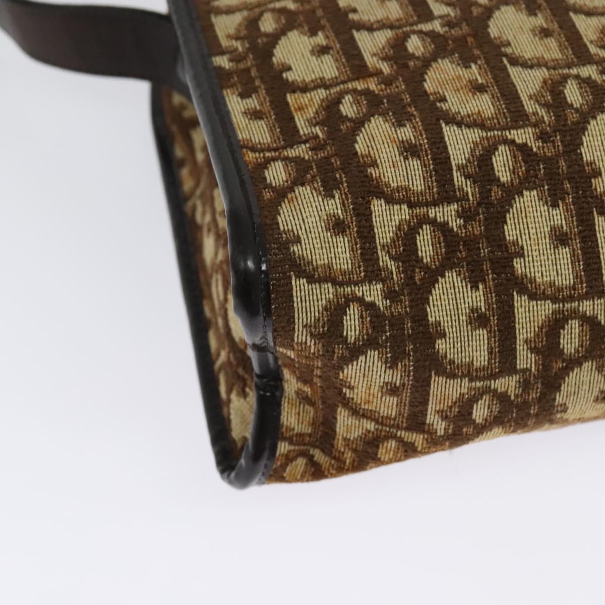 Christian Dior Trotter Canvas Shoulder Bag Brown Gold Auth 141785