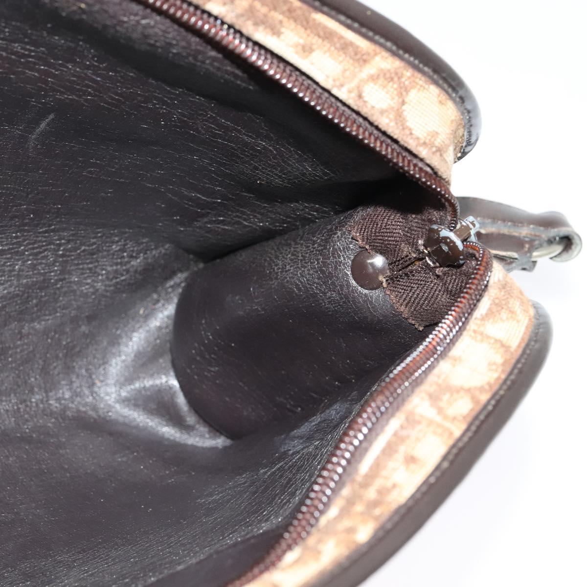 Christian Dior Trotter Canvas Shoulder Bag Brown Gold Auth 141785