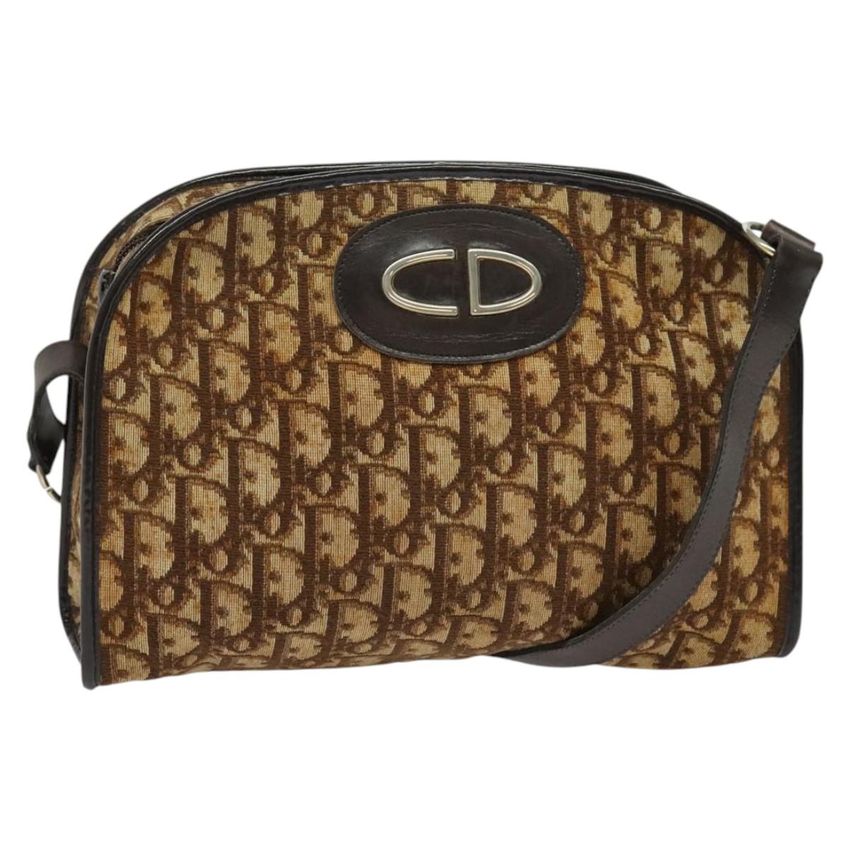 Christian Dior Trotter Canvas Shoulder Bag Brown Gold Auth 141785