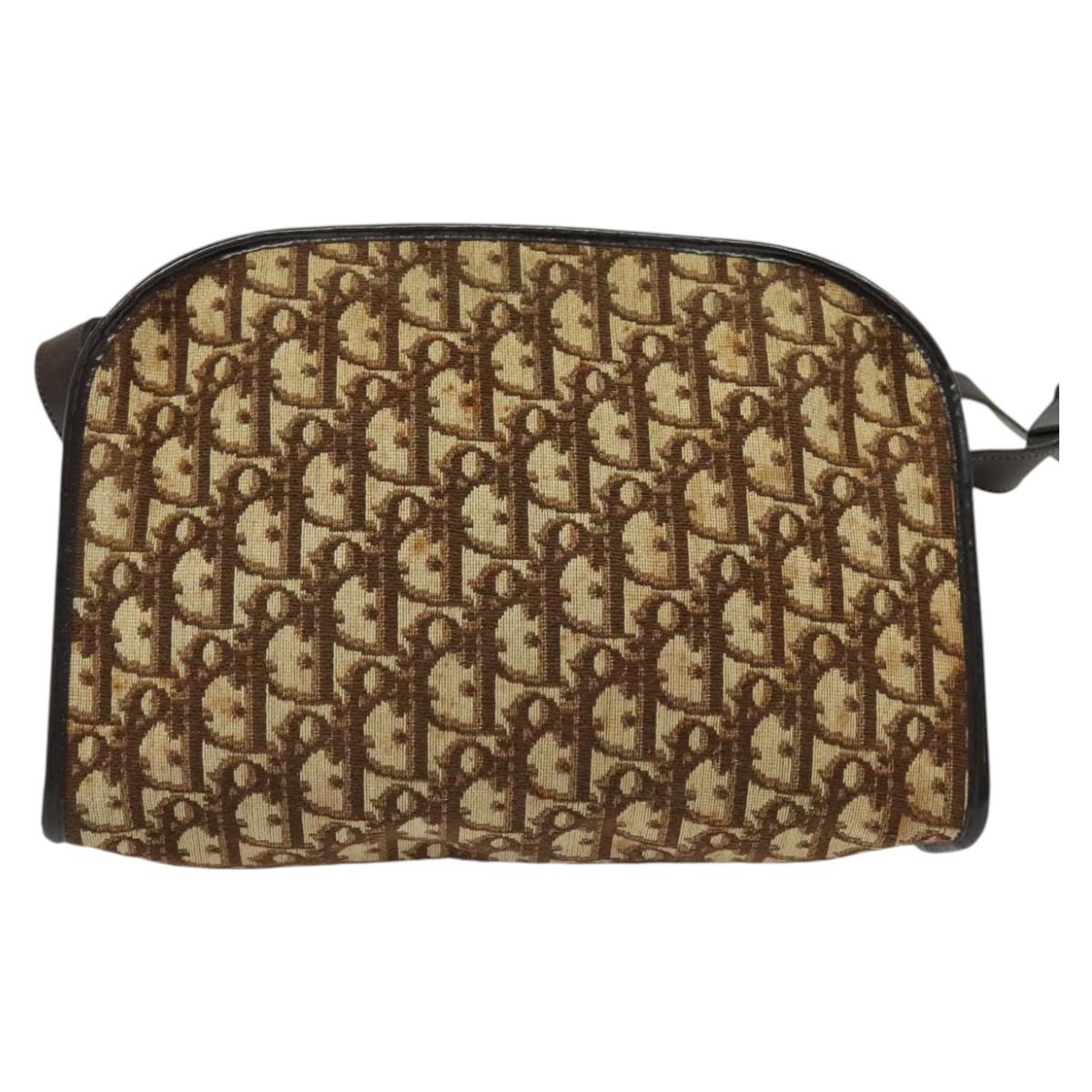 Christian Dior Trotter Canvas Shoulder Bag Brown Gold Auth 141785