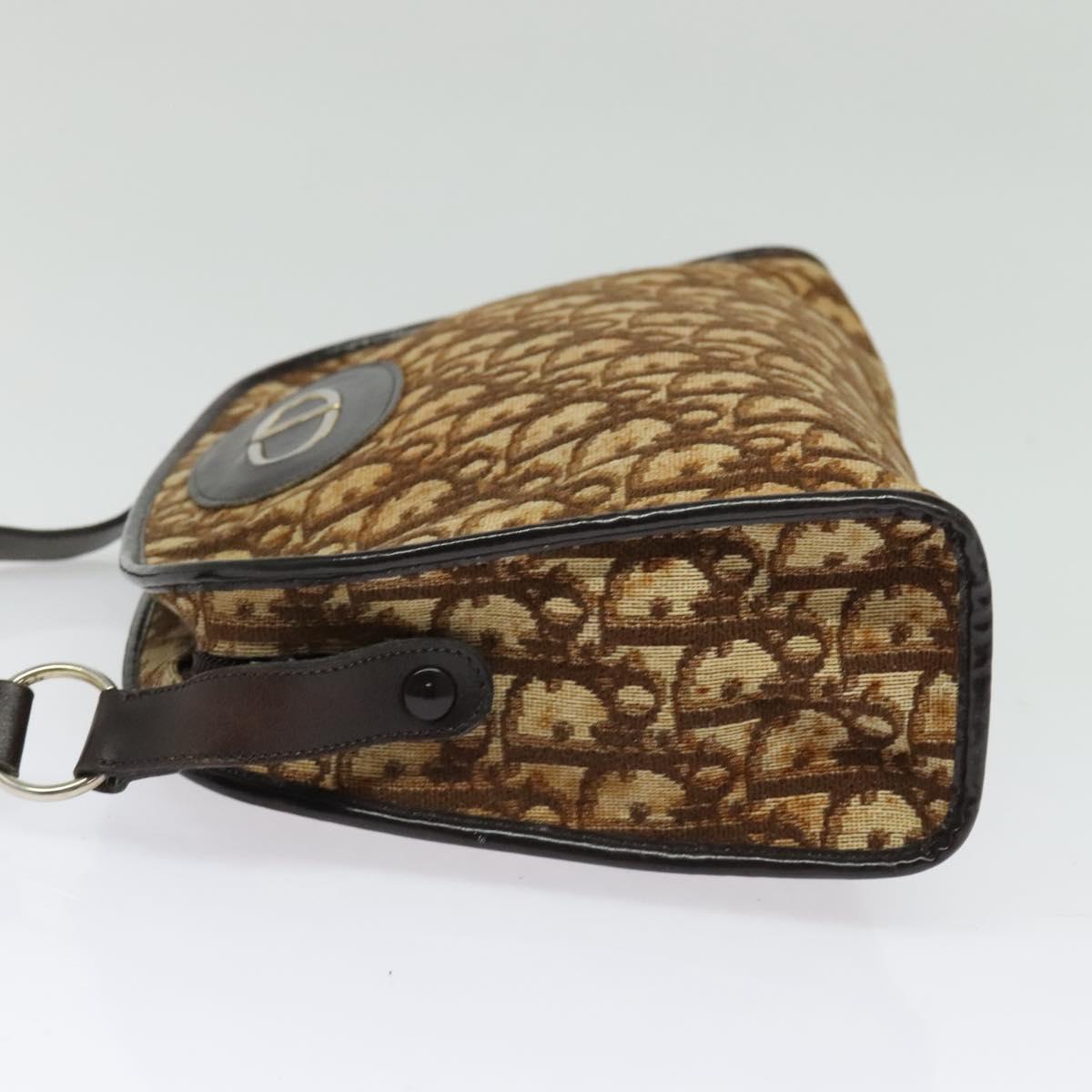 Christian Dior Trotter Canvas Shoulder Bag Brown Gold Auth 141785