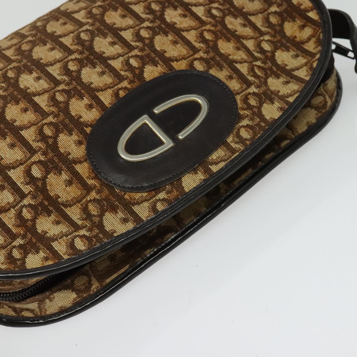 Christian Dior Trotter Canvas Shoulder Bag Brown Gold Auth 141785