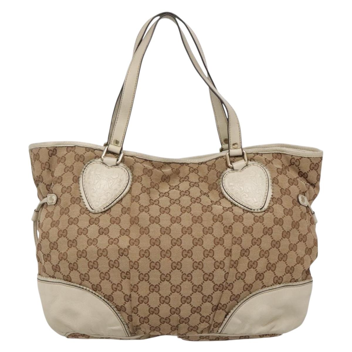 GUCCI GG Canvas Tote Bag Beige Gold 211954 Auth 141790