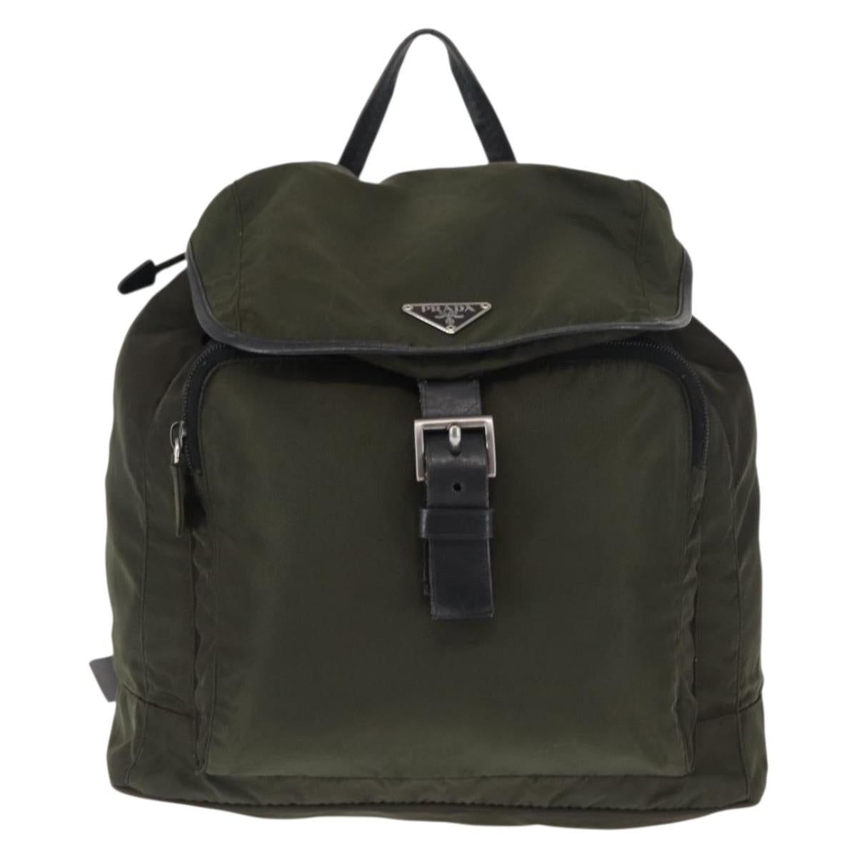 PRADA Backpack Nylon Khaki Silver Auth 141801