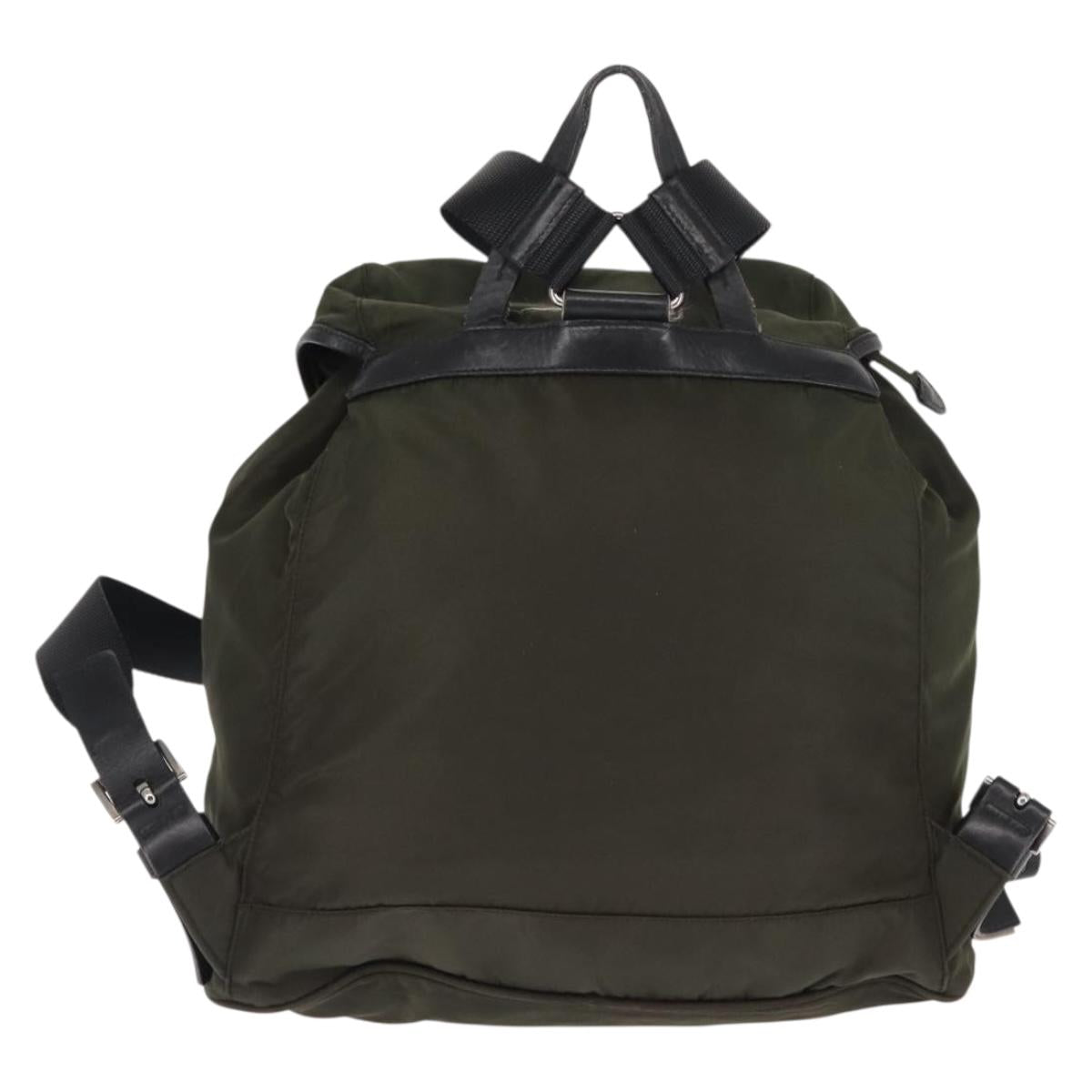 PRADA Backpack Nylon Khaki Silver Auth 141801