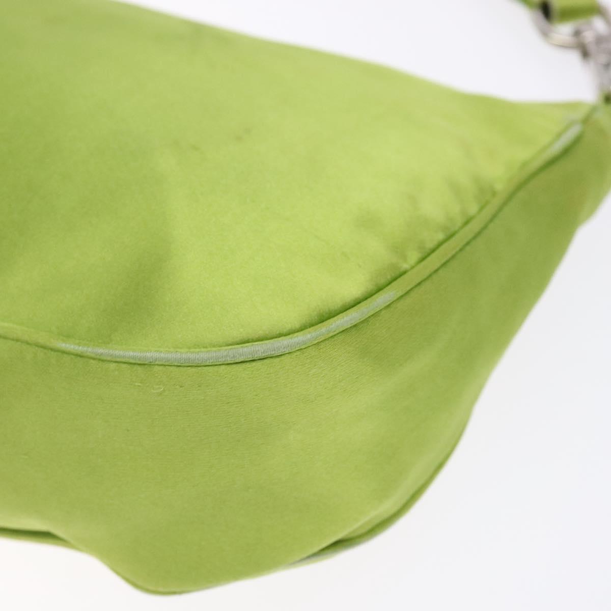 PRADA Accessory Pouch Satin Silver Light green Auth 141804