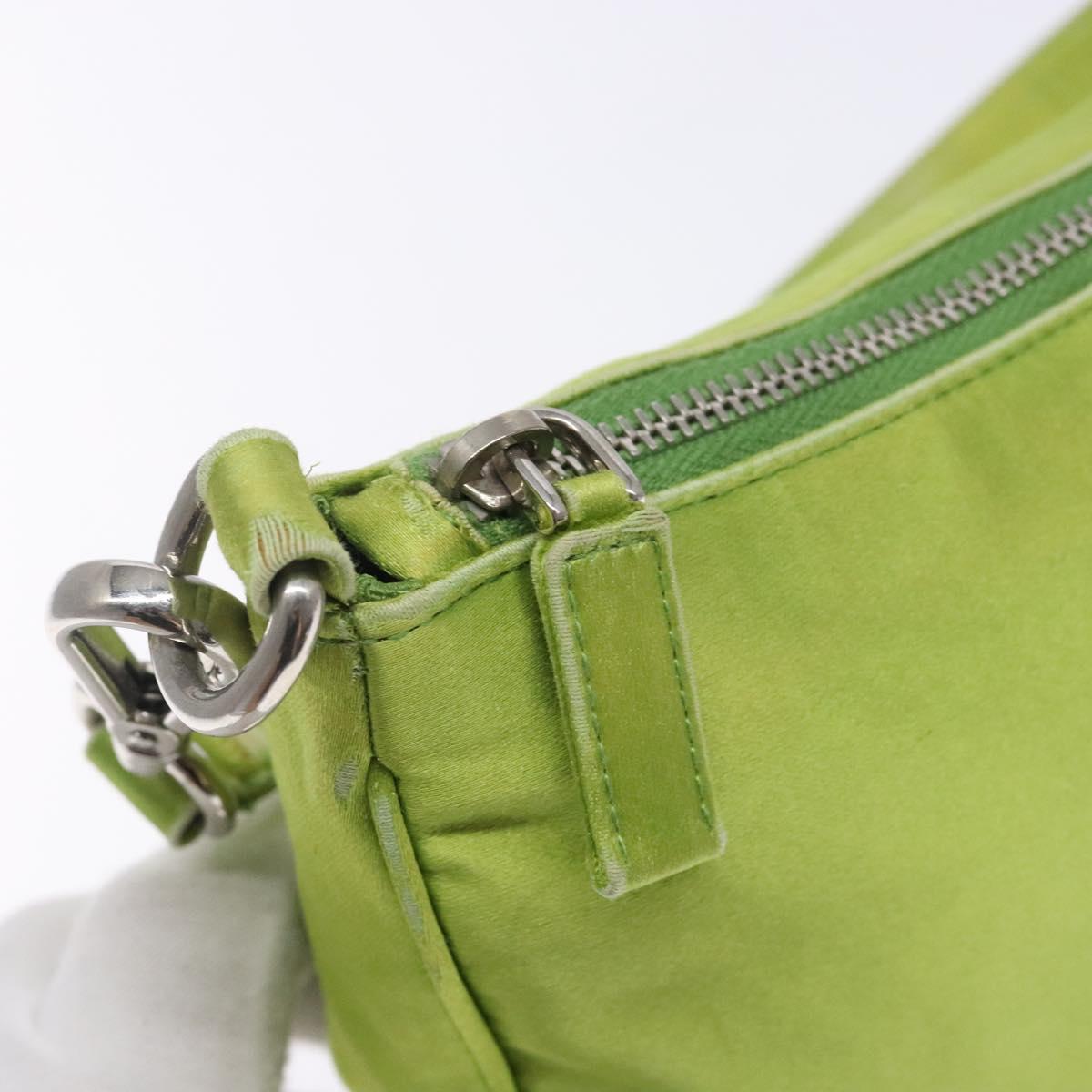 PRADA Accessory Pouch Satin Silver Light green Auth 141804