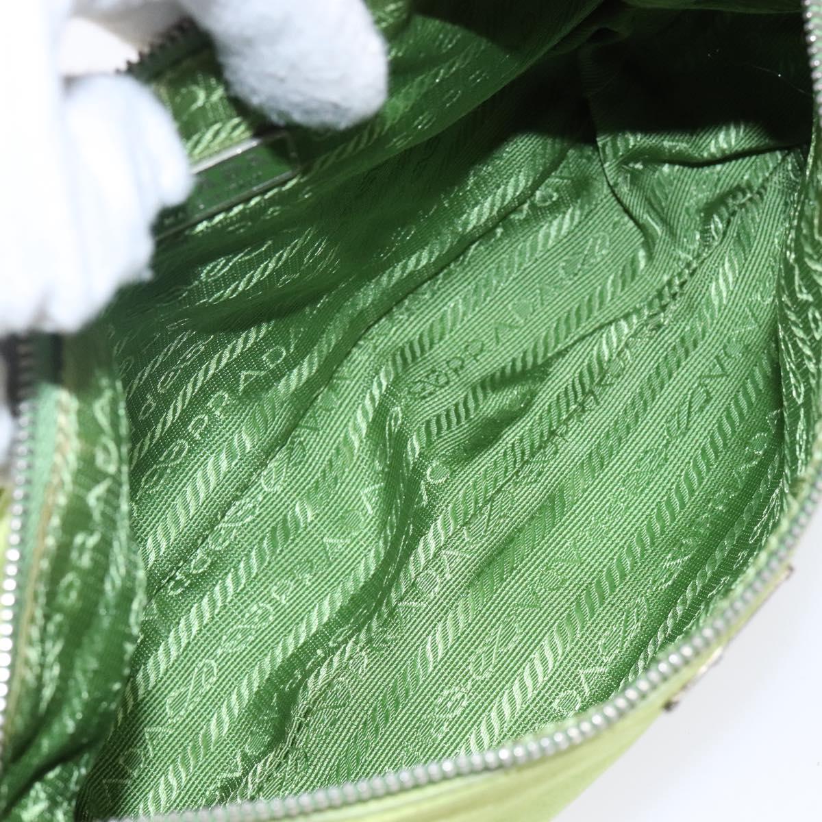 PRADA Accessory Pouch Satin Silver Light green Auth 141804