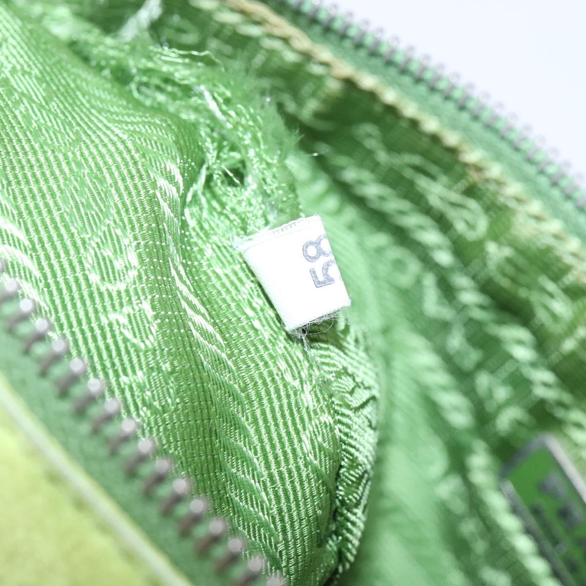 PRADA Accessory Pouch Satin Silver Light green Auth 141804
