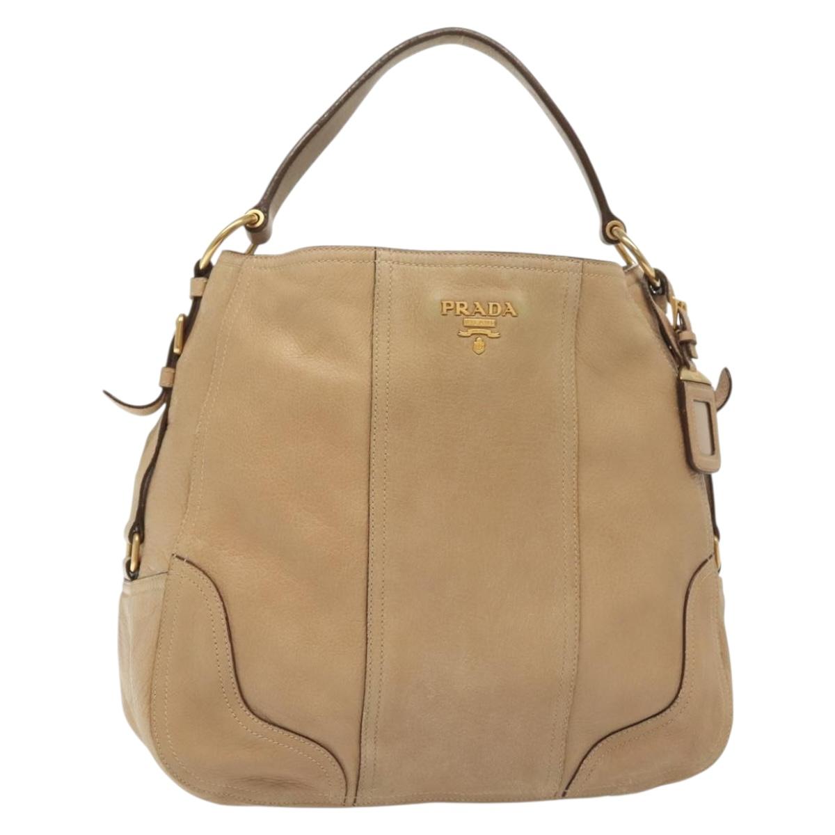 PRADA Shoulder Bag Leather Beige Gold Auth 141810