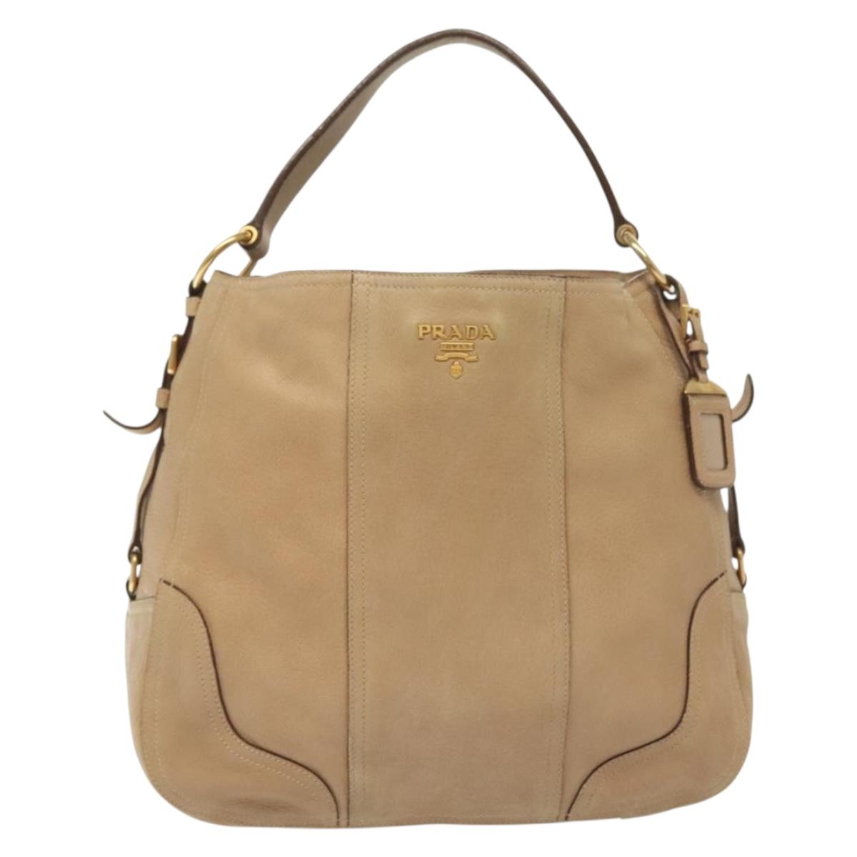 PRADA Shoulder Bag Leather Beige Gold Auth 141810