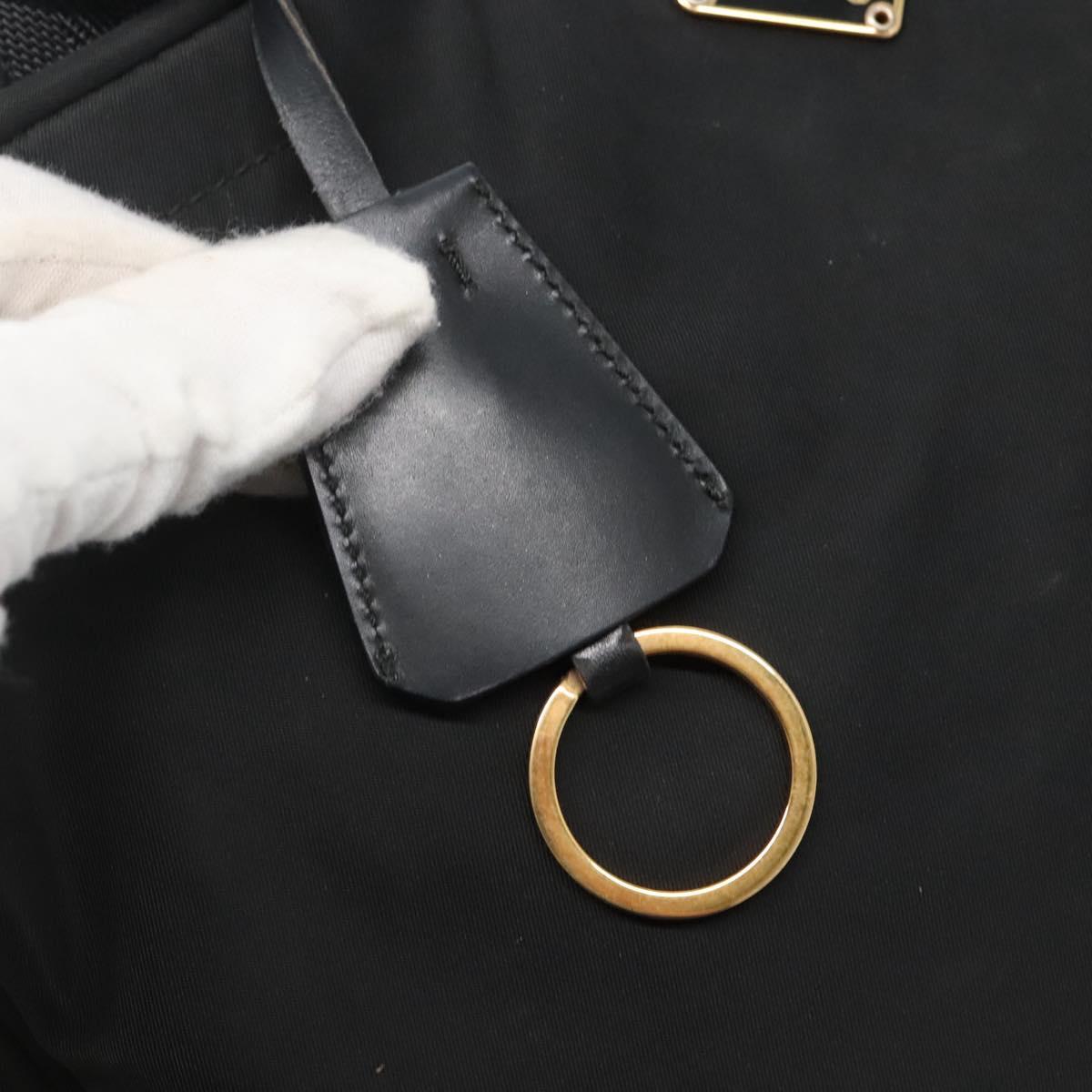 PRADA Hand Bag Nylon Black Gold Auth 141813