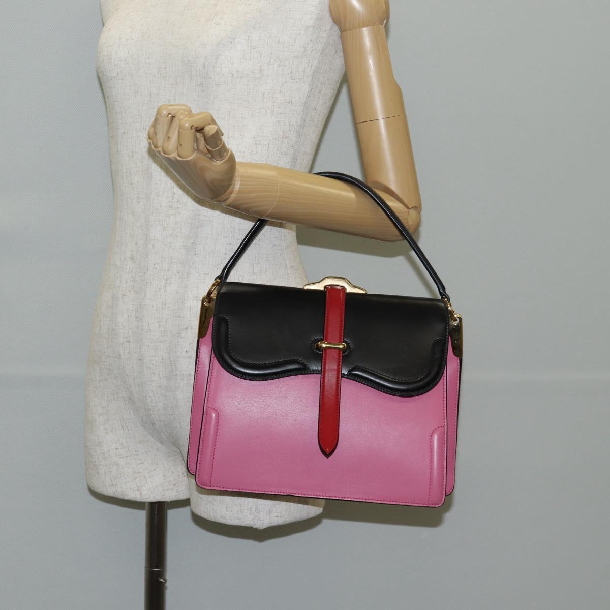 PRADA Bell Hand Bag Leather 2way Pink Gold Auth 141818M