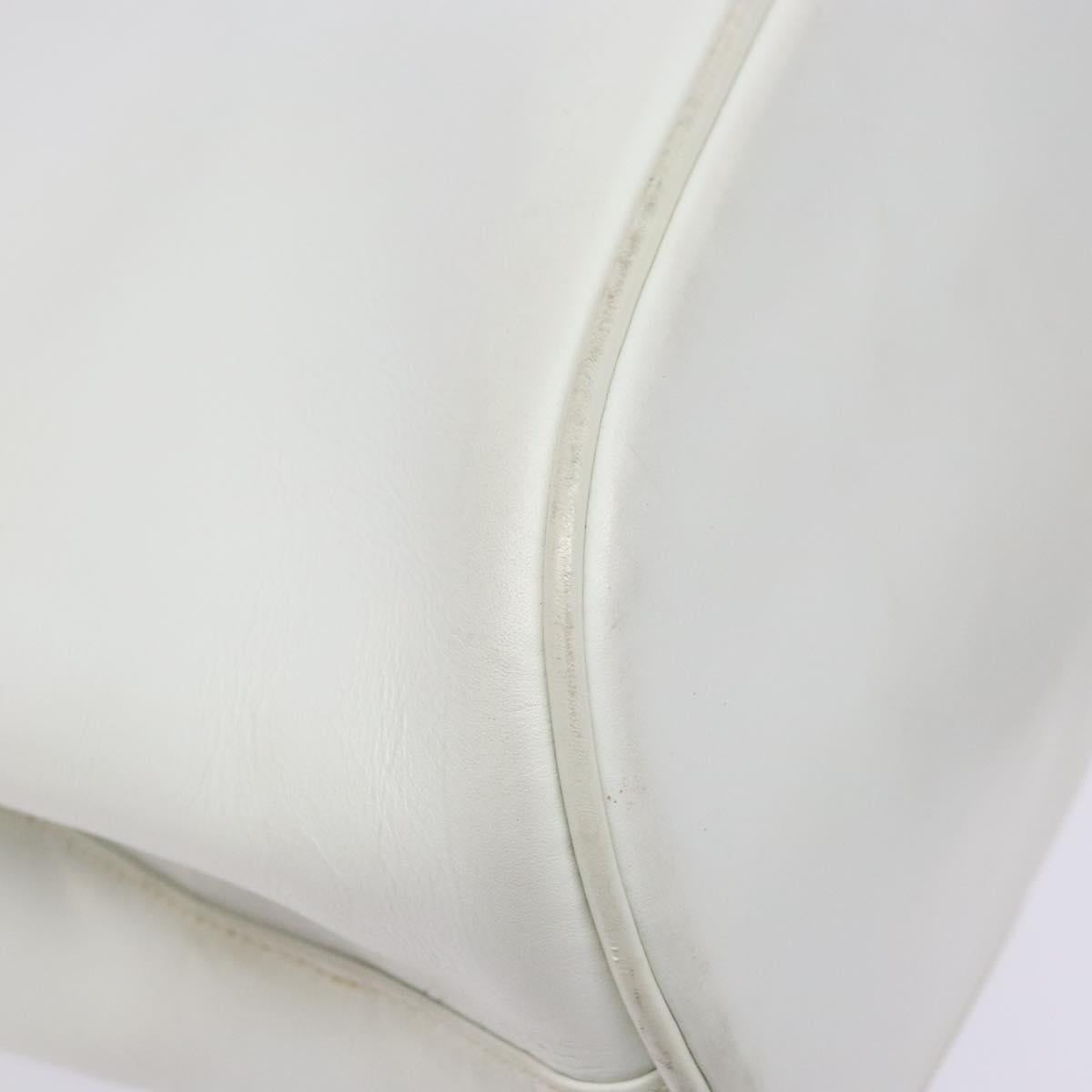 Salvatore Ferragamo Gancini Hand Bag Rattan White Gold Auth 141821