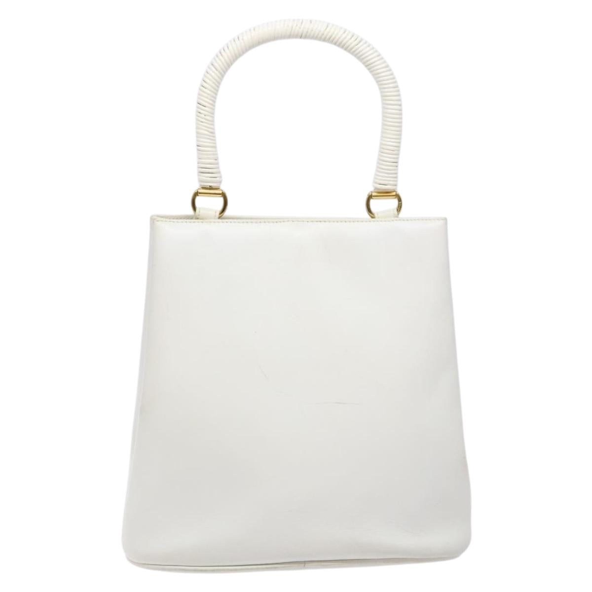 Salvatore Ferragamo Gancini Hand Bag Rattan White Gold Auth 141821