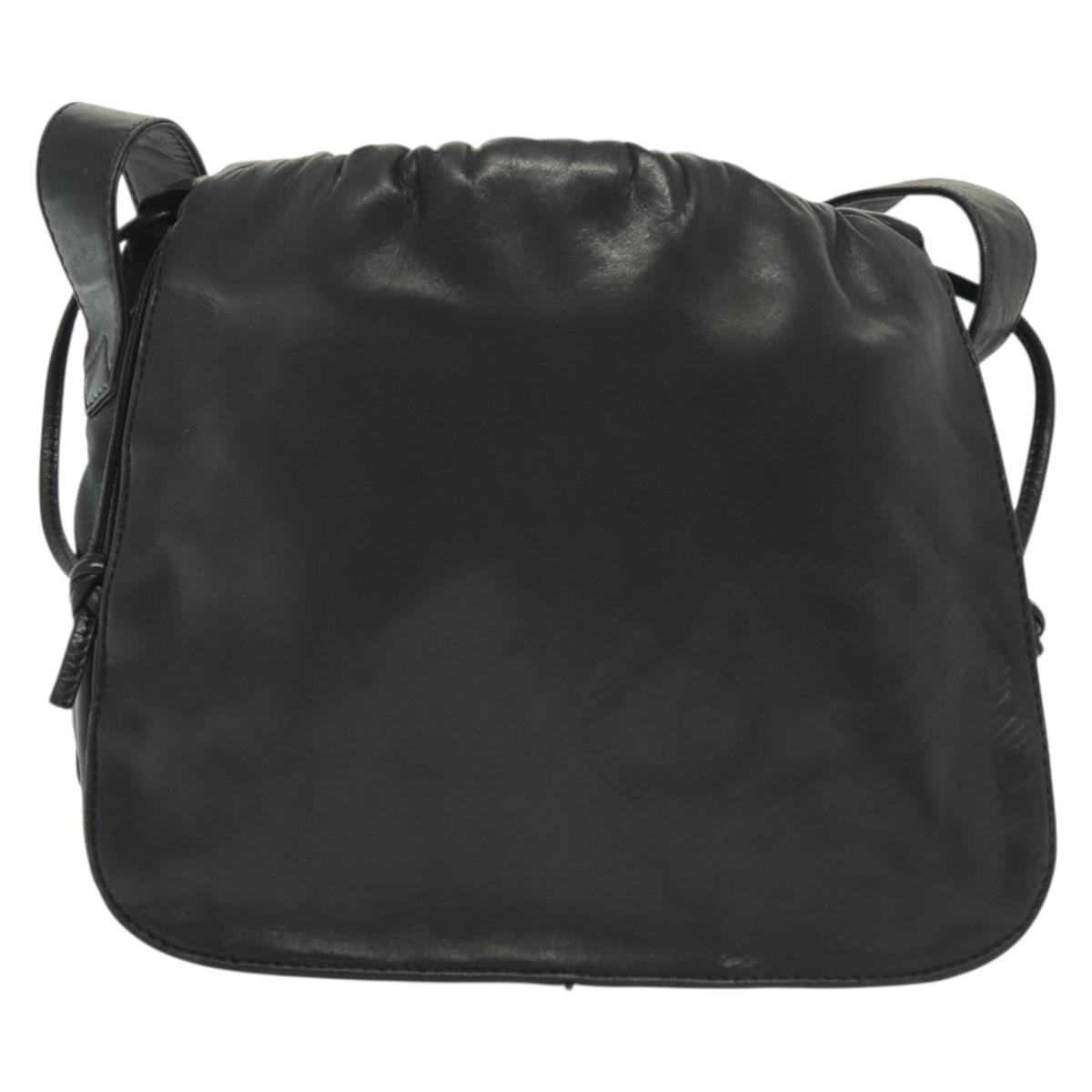 LOEWE Anagram Shoulder Bag Leather Black Gold Auth 141825