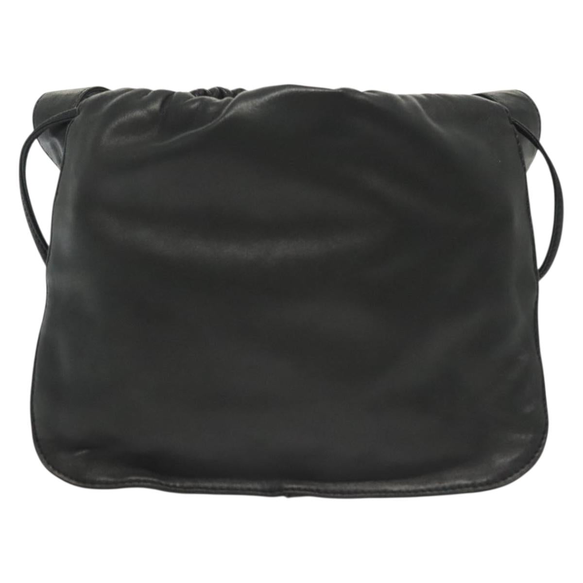 LOEWE Anagram Shoulder Bag Leather Black Gold Auth 141825