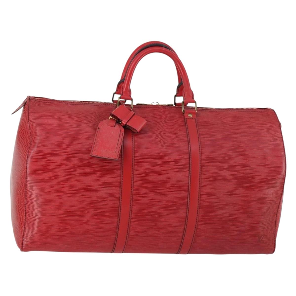 LOUIS VUITTON Epi Keepall 50 Boston Bag Red M42967 LV Auth 141838