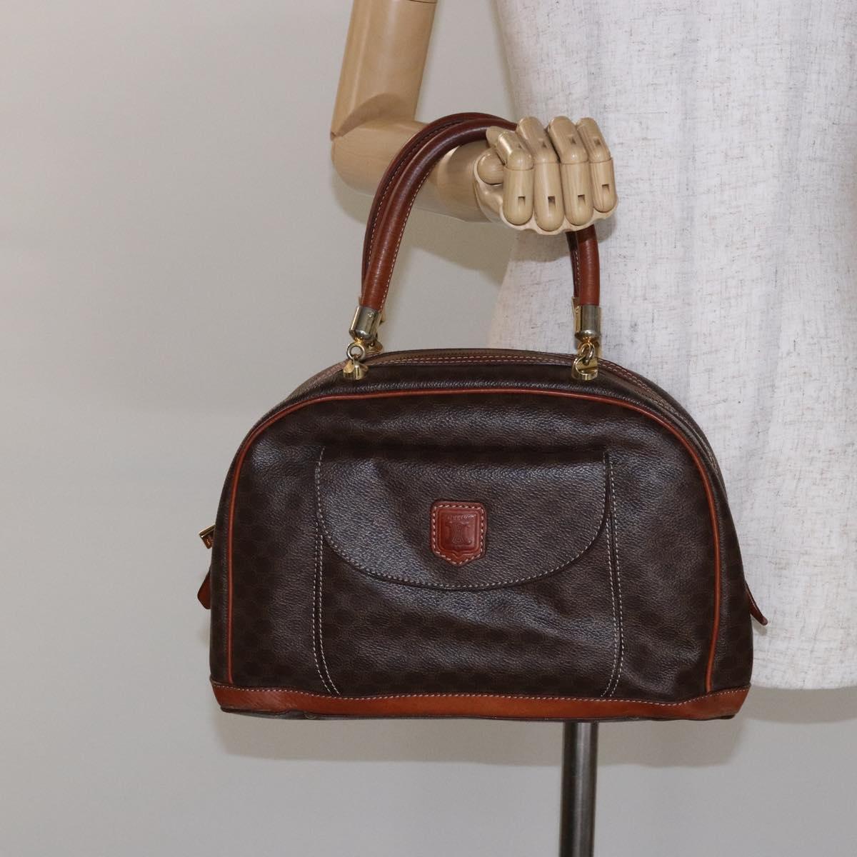 CELINE Macadam Canvas Hand Bag PVC Leather Brown Gold Auth 141839