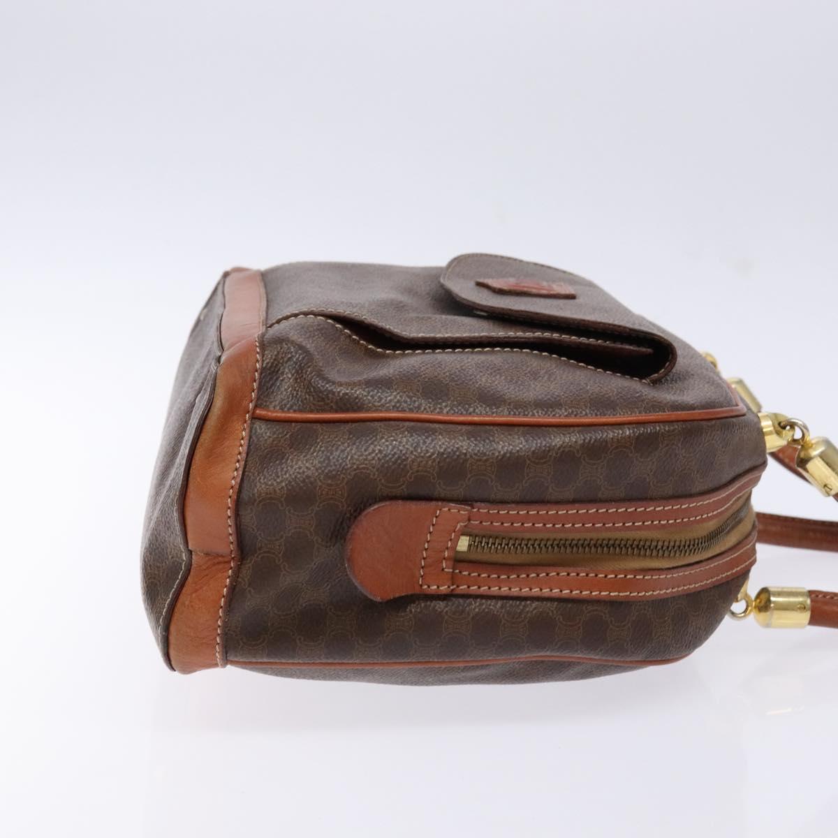 CELINE Macadam Canvas Hand Bag PVC Leather Brown Gold Auth 141839