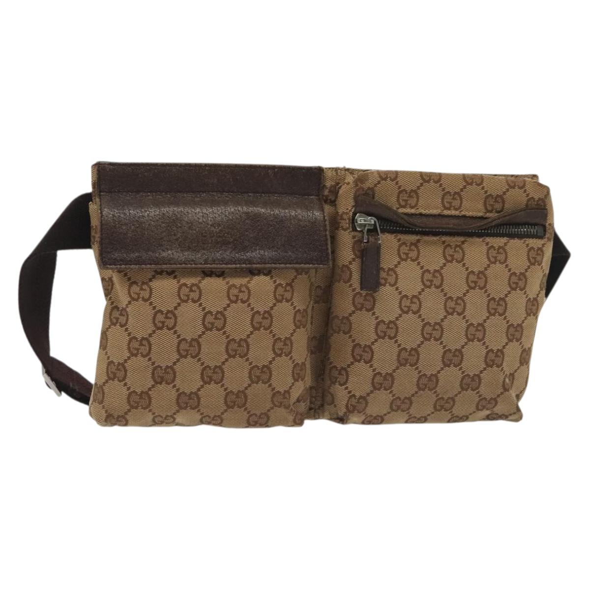 GUCCI GG Canvas Waist bag Beige Silver 28566 Auth 141840
