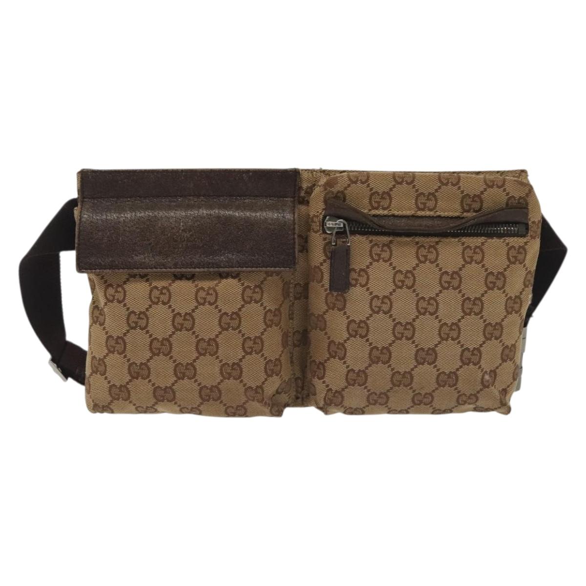 GUCCI GG Canvas Waist bag Beige Silver 28566 Auth 141840