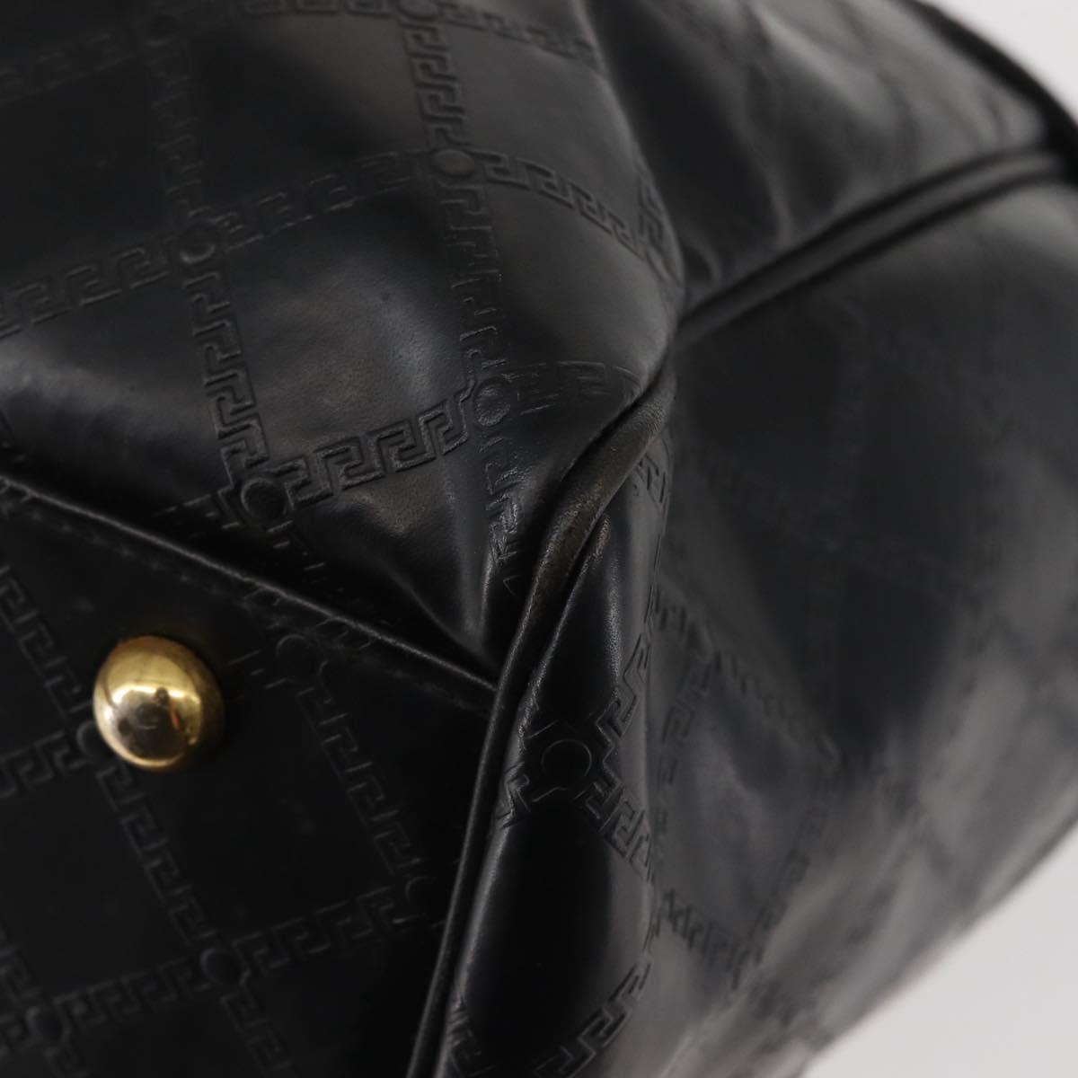 Gianni Versace Hand Bag PVC Leather Black Gold Auth 141846