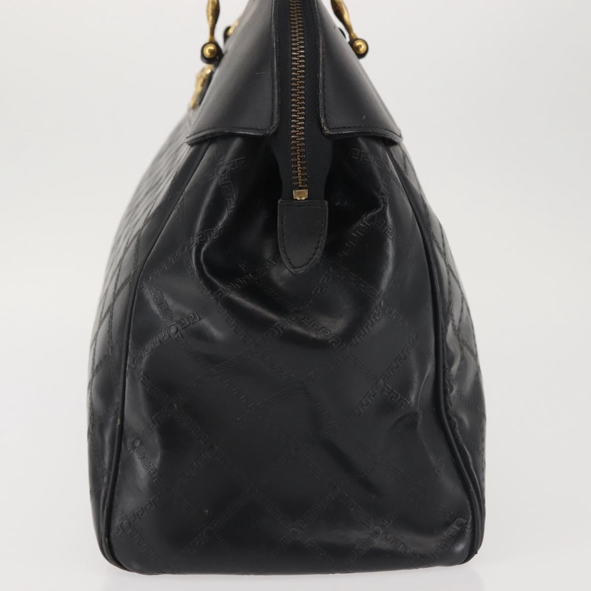 Gianni Versace Hand Bag PVC Leather Black Gold Auth 141846