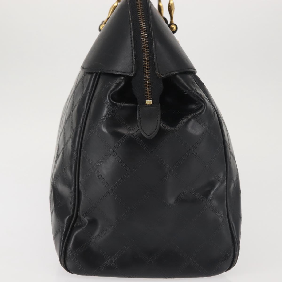 Gianni Versace Hand Bag PVC Leather Black Gold Auth 141846
