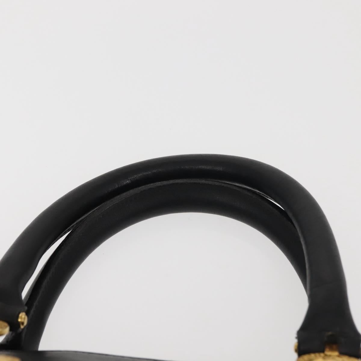 Gianni Versace Hand Bag PVC Leather Black Gold Auth 141846