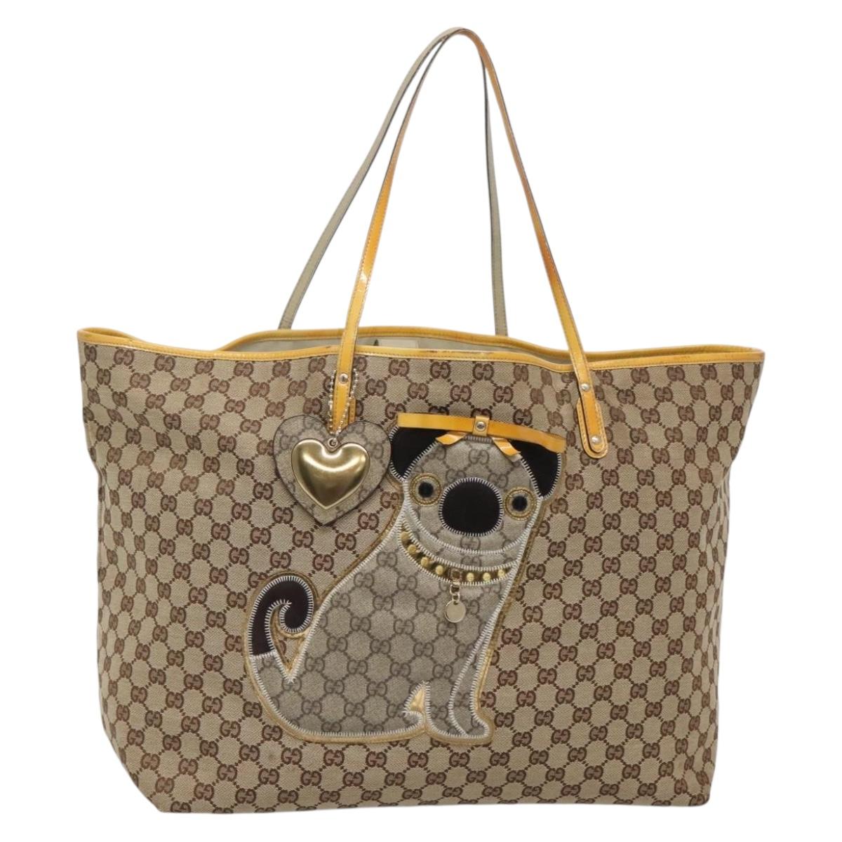 GUCCI GG Canvas Tote Bag Beige Gold 212373 Auth 141849