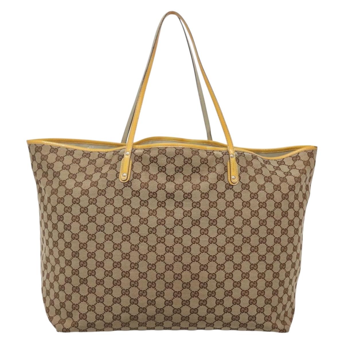 GUCCI GG Canvas Tote Bag Beige Gold 212373 Auth 141849