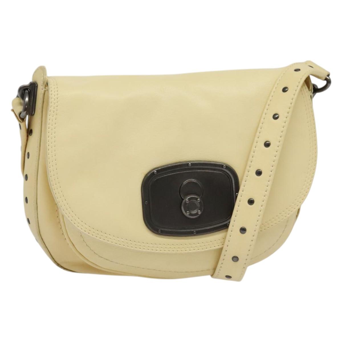 CELINE Studs Shoulder Bag Leather Cream Auth 141874