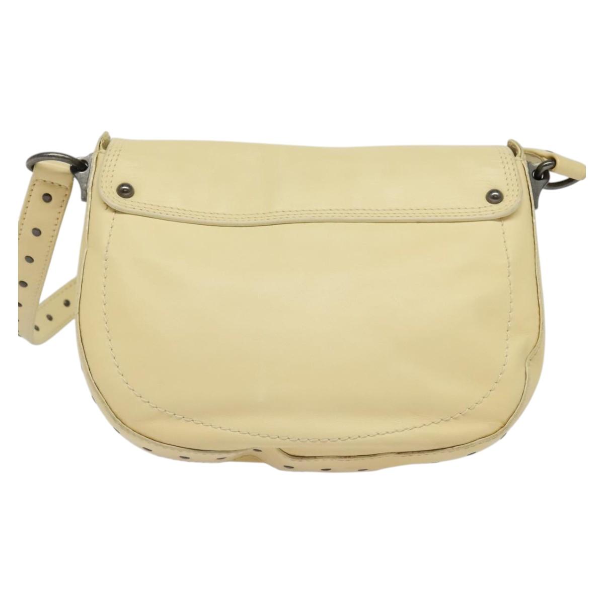 CELINE Studs Shoulder Bag Leather Cream Auth 141874