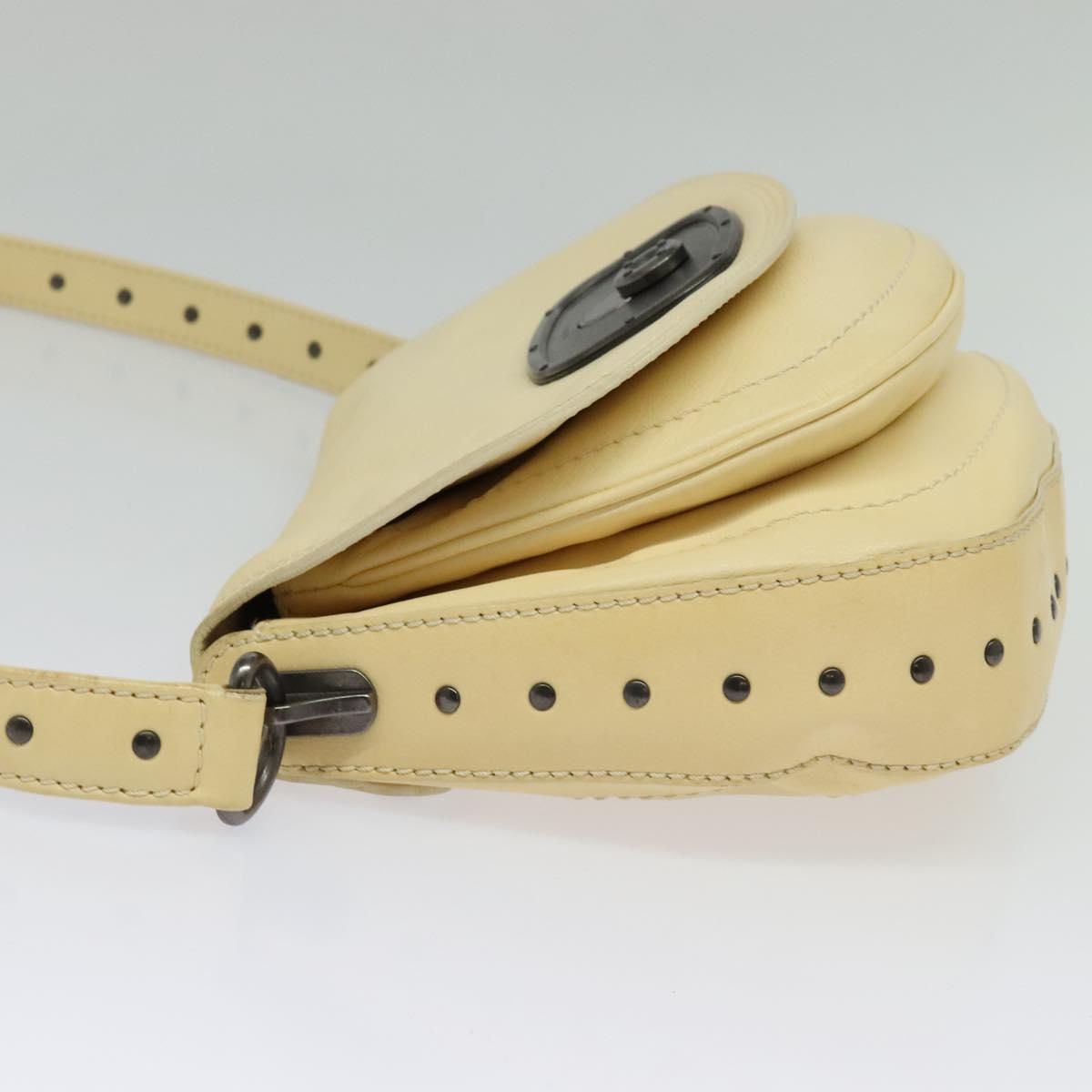 CELINE Studs Shoulder Bag Leather Cream Auth 141874