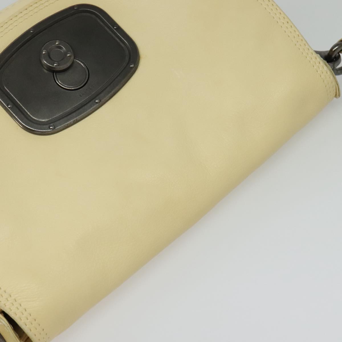 CELINE Studs Shoulder Bag Leather Cream Auth 141874
