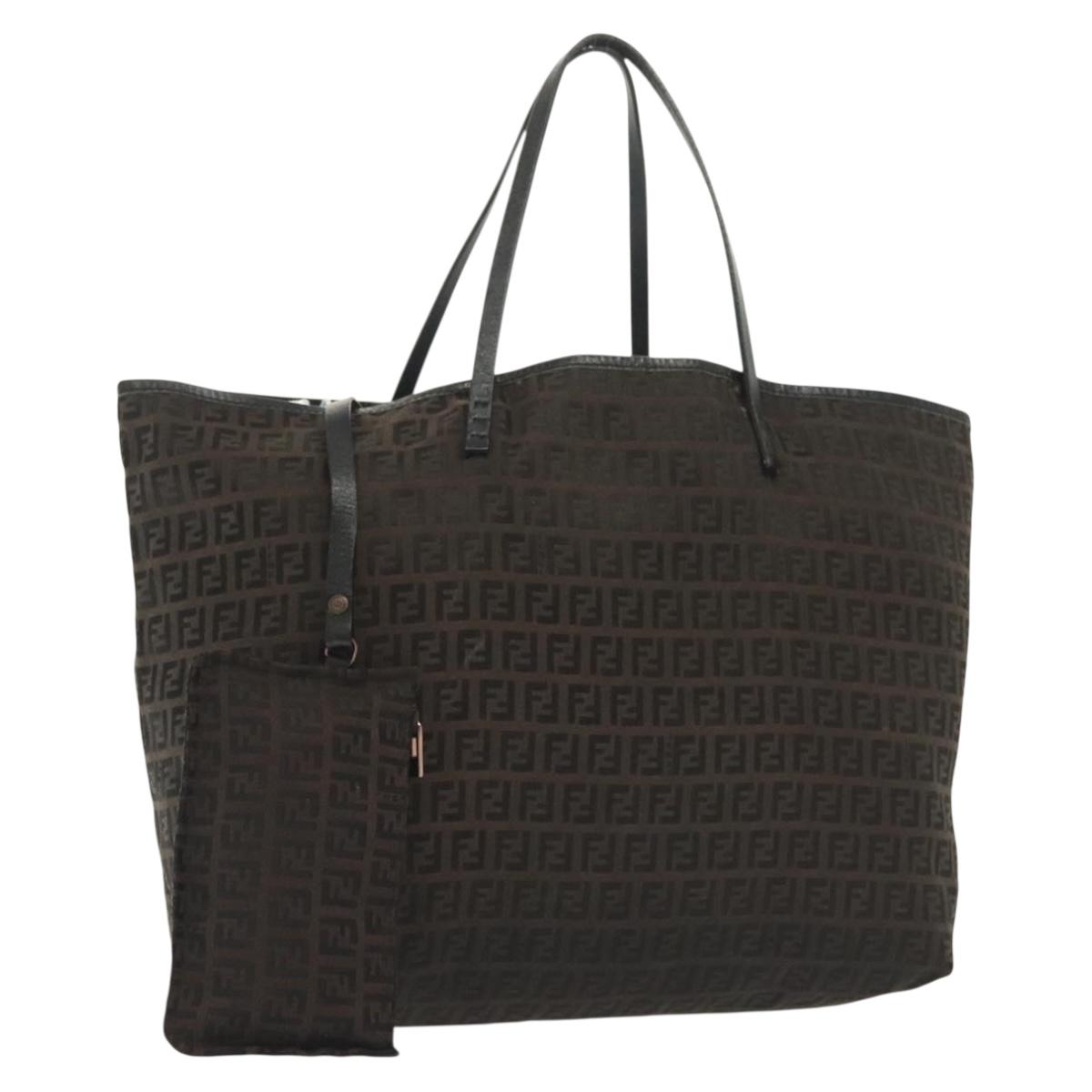 FENDI Zucchino Canvas Tote Bag Dark Brown Auth 141877