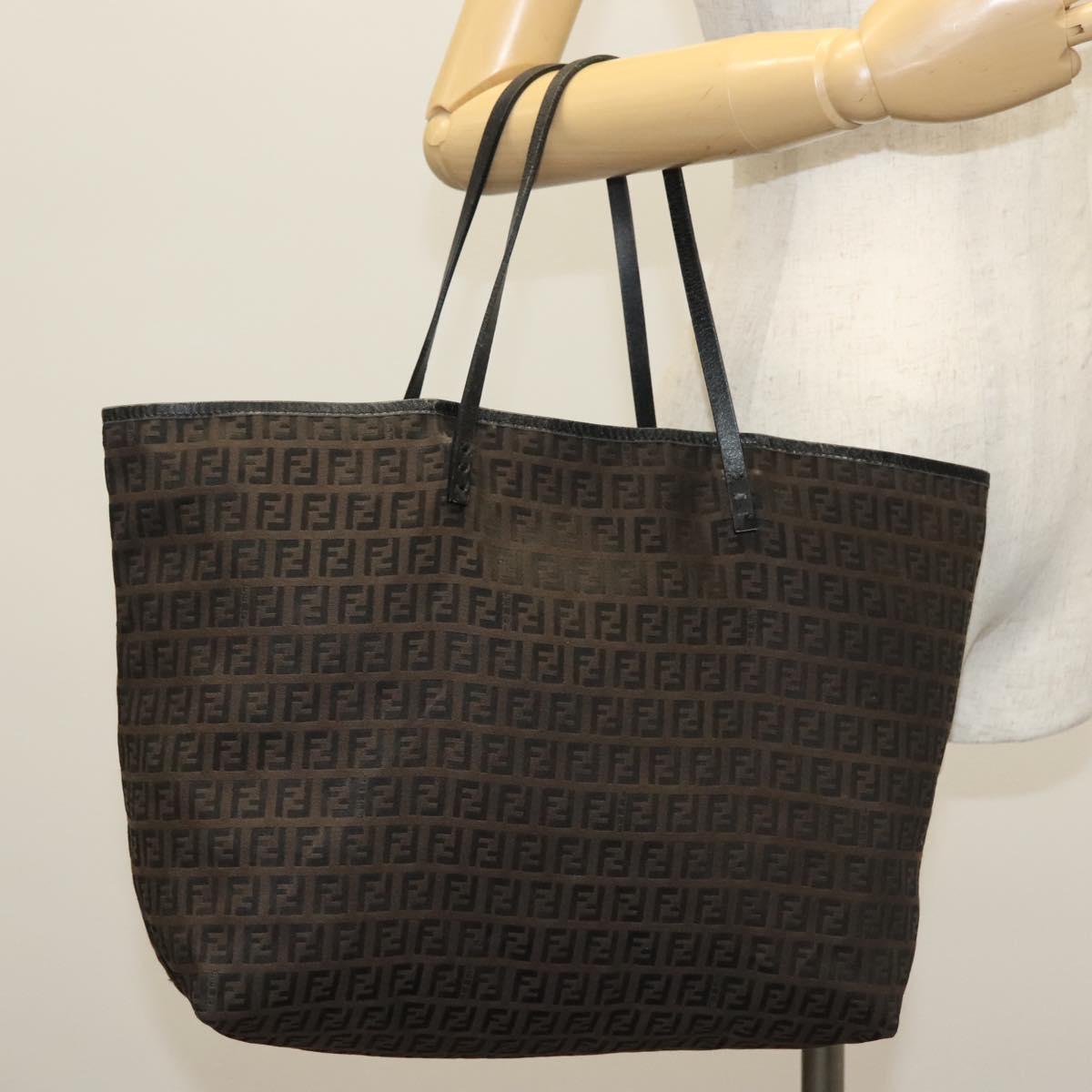 FENDI Zucchino Canvas Tote Bag Dark Brown Auth 141877