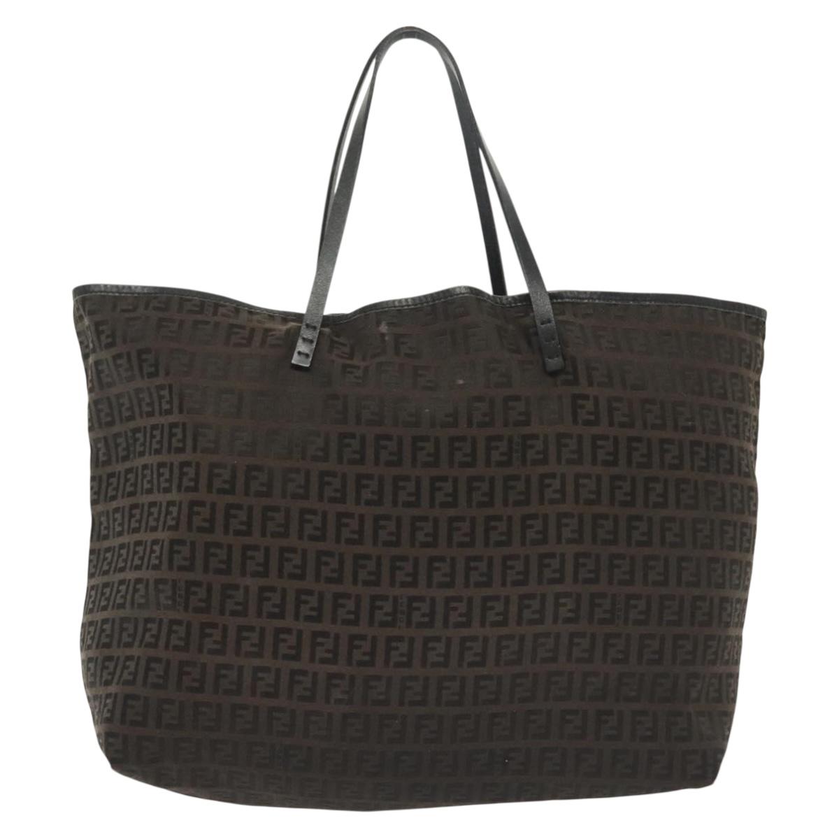 FENDI Zucchino Canvas Tote Bag Dark Brown Auth 141877