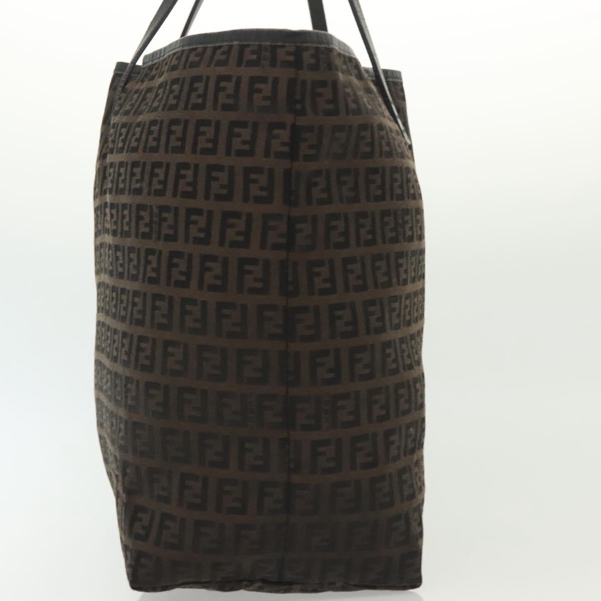 FENDI Zucchino Canvas Tote Bag Dark Brown Auth 141877