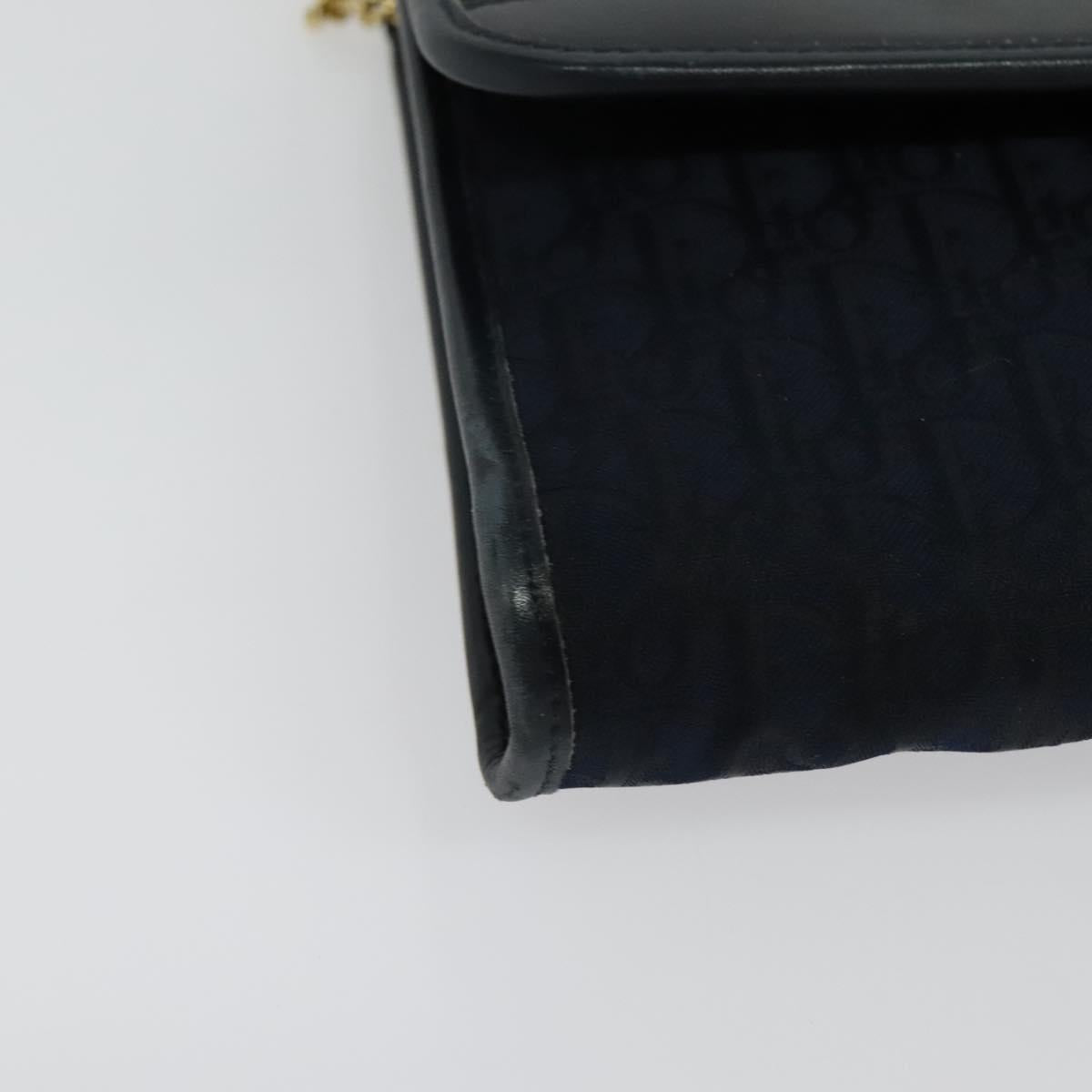 Christian Dior Trotter Canvas Chain Shoulder Bag Navy Gold Auth 141878