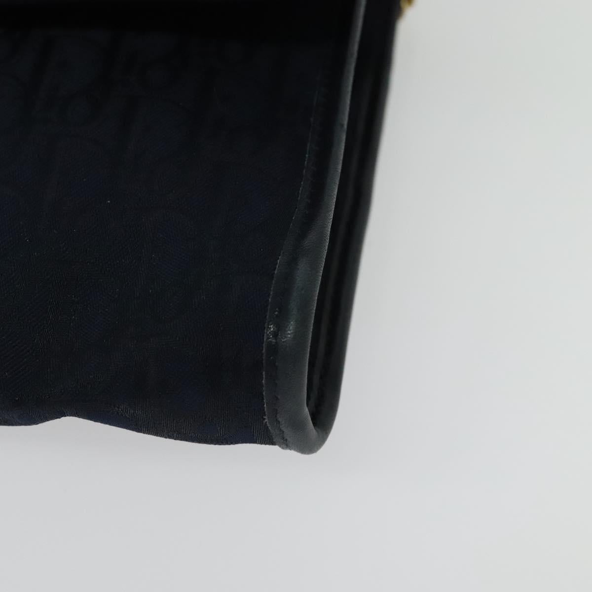 Christian Dior Trotter Canvas Chain Shoulder Bag Navy Gold Auth 141878