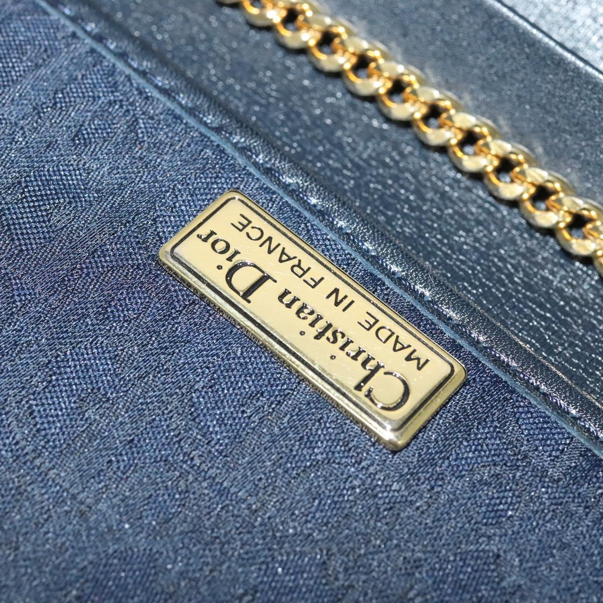 Christian Dior Trotter Canvas Chain Shoulder Bag Navy Gold Auth 141878