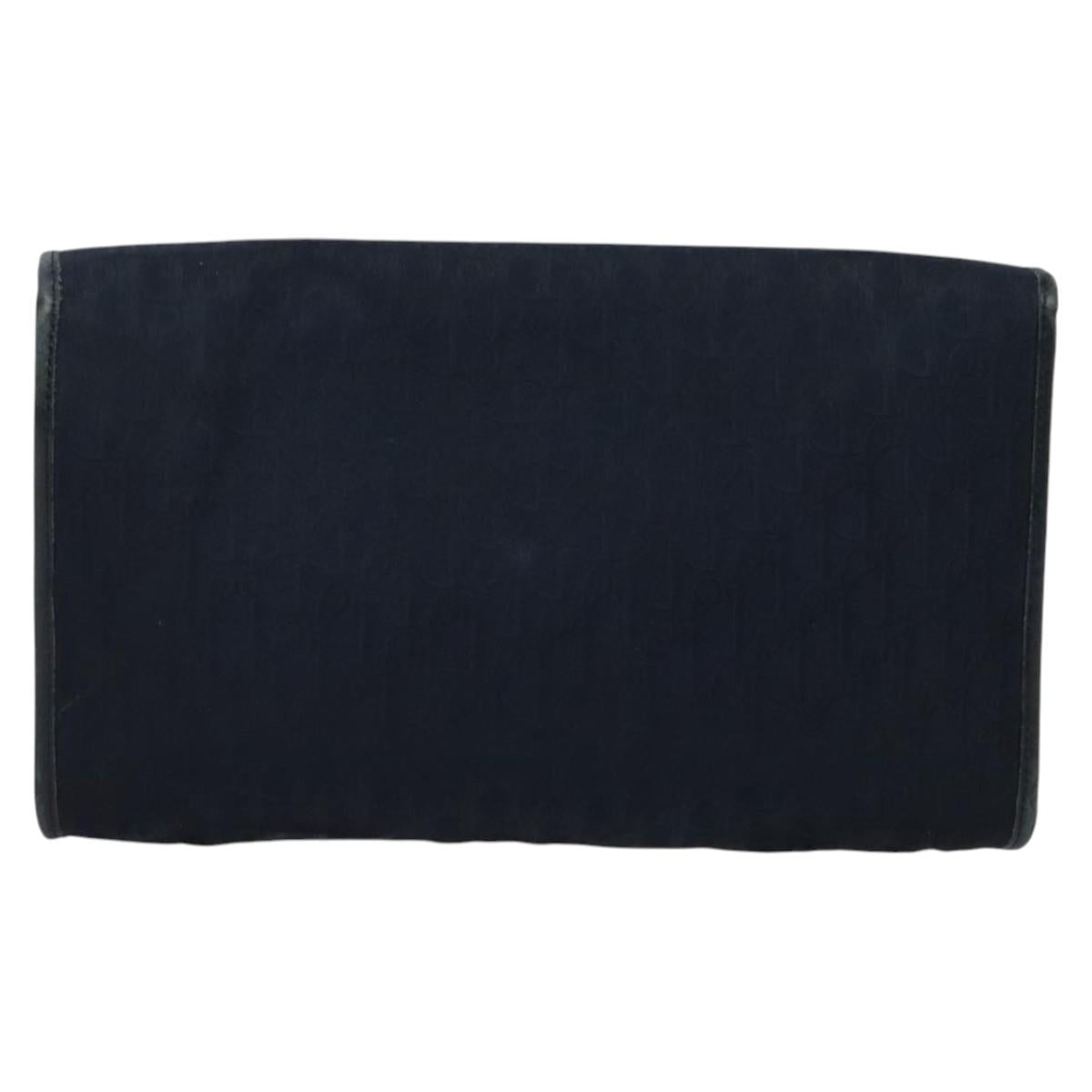 Christian Dior Trotter Canvas Chain Shoulder Bag Navy Gold Auth 141878