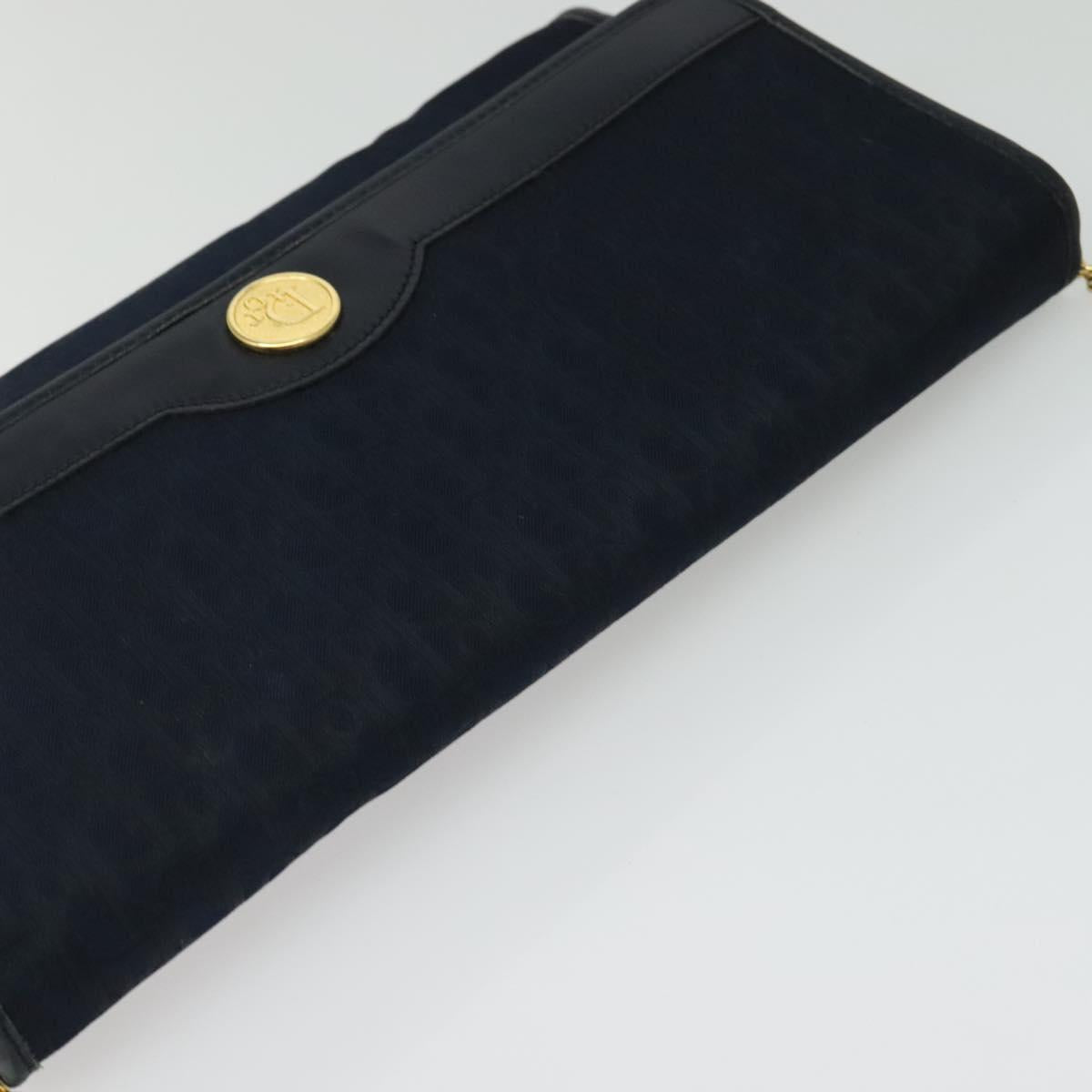 Christian Dior Trotter Canvas Chain Shoulder Bag Navy Gold Auth 141878
